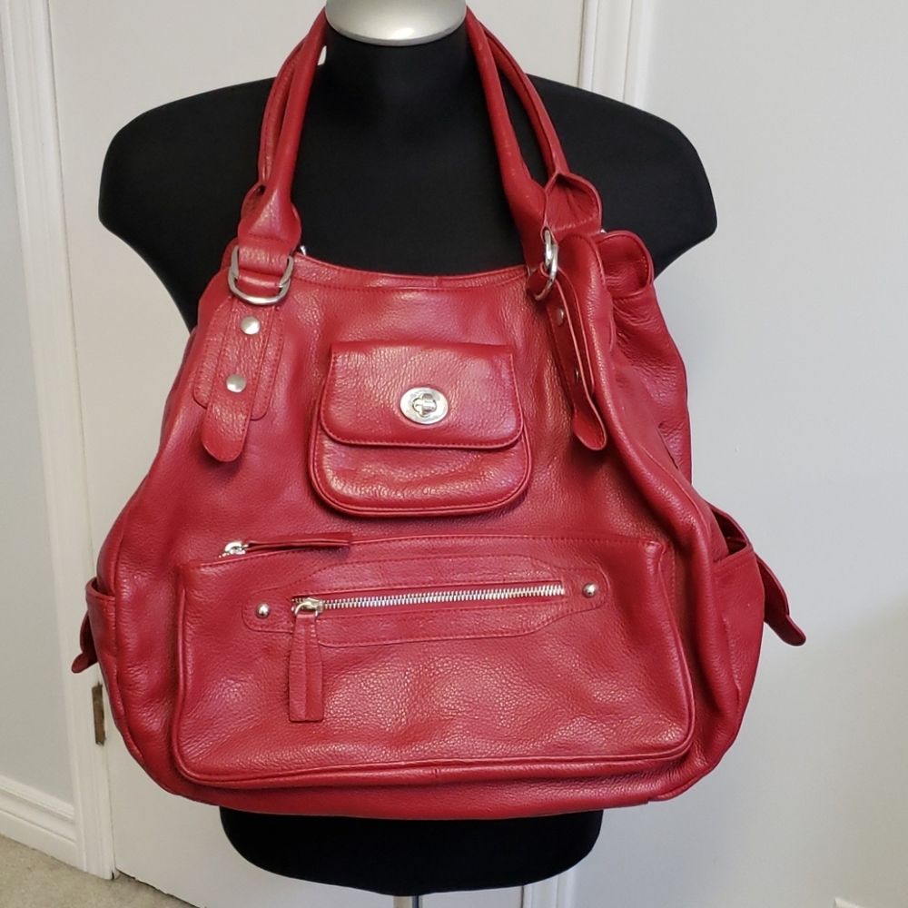 Red leather tote